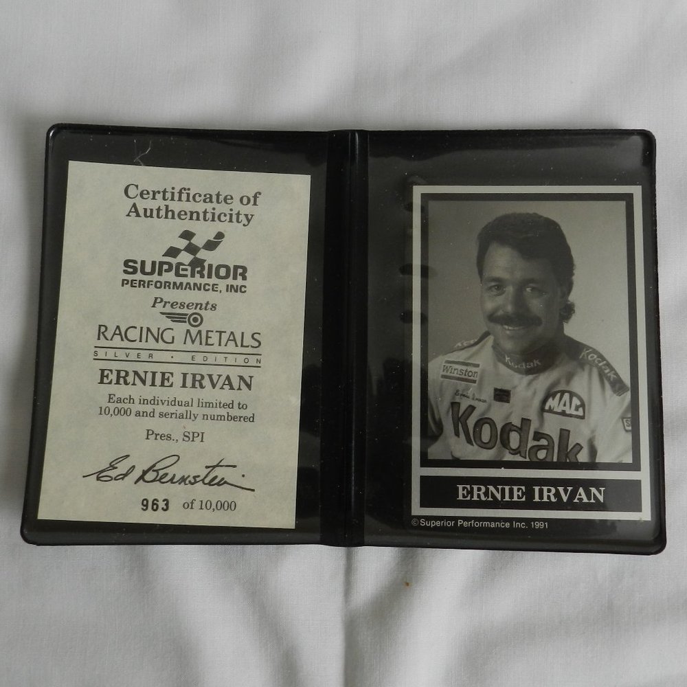 Nascar Superior Performance Racing Metal Card 1991 Silver Ed. Ernie Irvan  #963